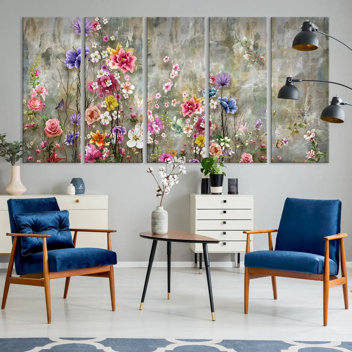 The Cozy Flowers Painting on Canvas Wall Art Floral Canvas Print is a three-panel floral masterpiece crafted on museum-quality canvas. It displays vibrant flowers set against a textured backdrop, ready to hang and protected by a UV-coating to ensure lasting vibrancy.