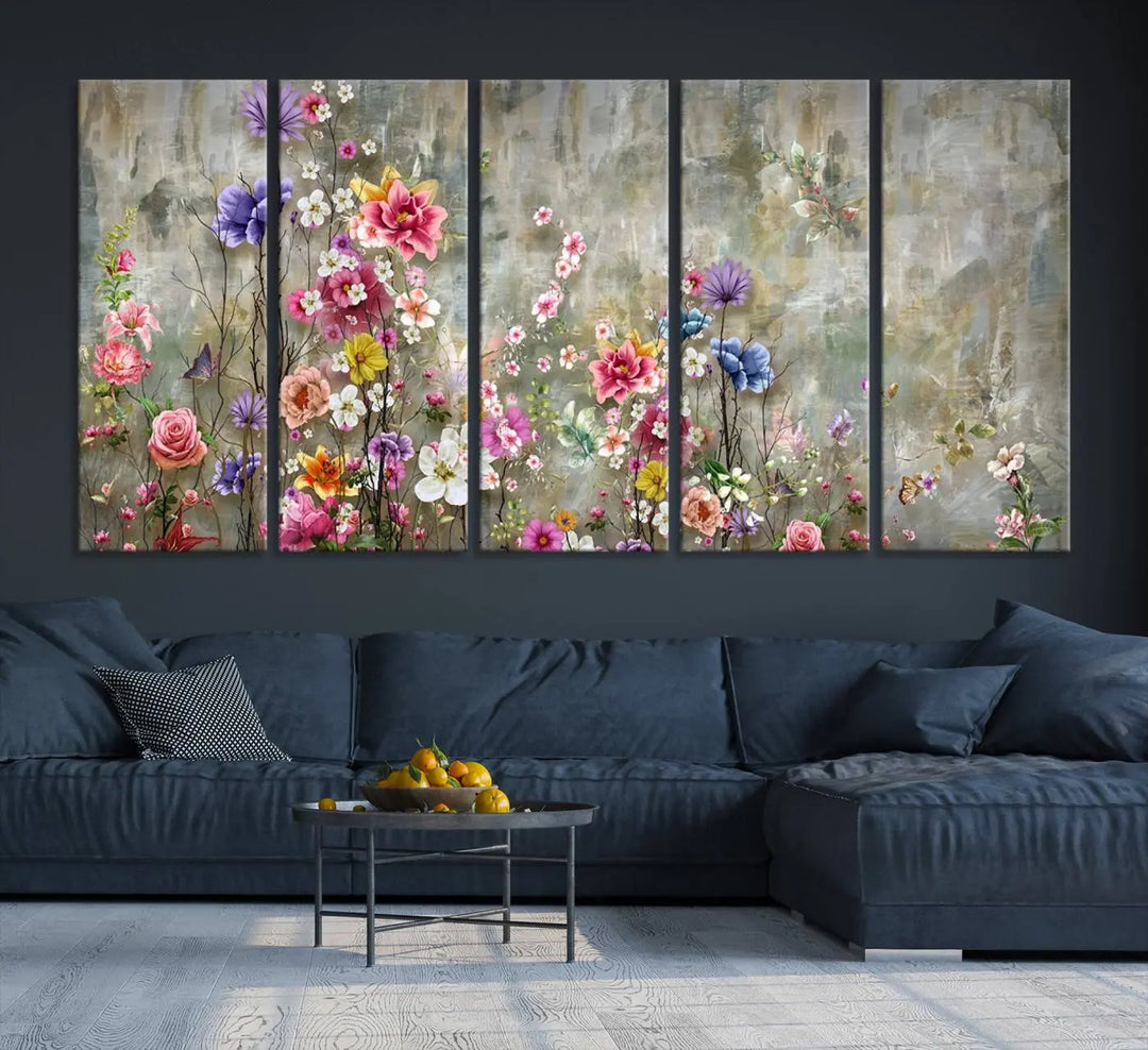 The Cozy Flowers Painting on Canvas Wall Art Floral Canvas Print is a three-panel floral masterpiece crafted on museum-quality canvas. It displays vibrant flowers set against a textured backdrop, ready to hang and protected by a UV-coating to ensure lasting vibrancy.