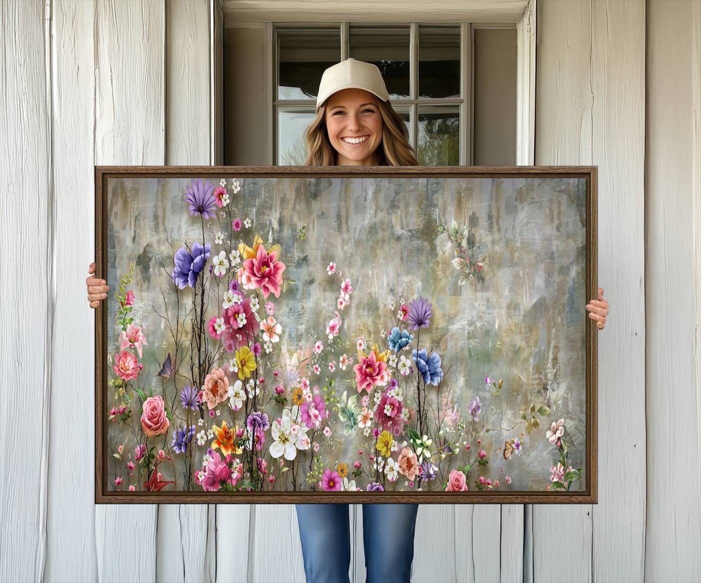 96650-MGV-CV-36X24-Cozy Flowers Painting on Canvas Wall Art Floral Canvas Print