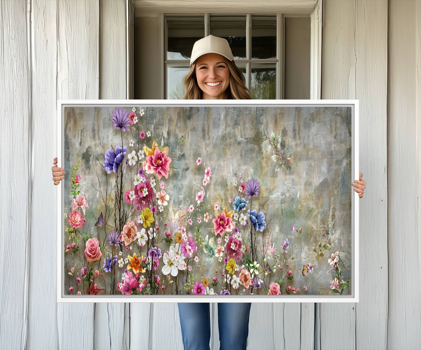 96650-MGV-CV-36X24-Cozy Flowers Painting on Canvas Wall Art Floral Canvas Print