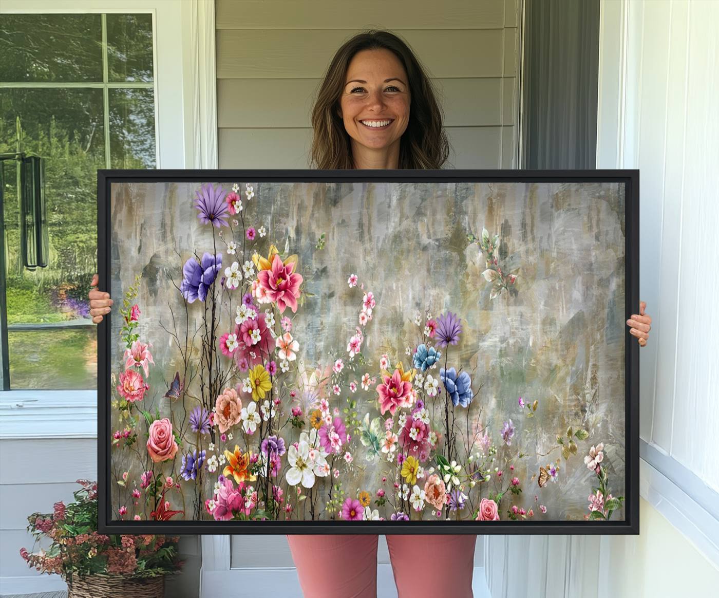 96650-MGV-CV-36X24-Cozy Flowers Painting on Canvas Wall Art Floral Canvas Print