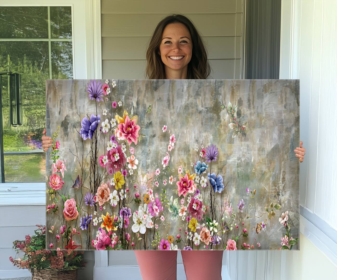 96650-MGV-CV-36X24-Cozy Flowers Painting on Canvas Wall Art Floral Canvas Print