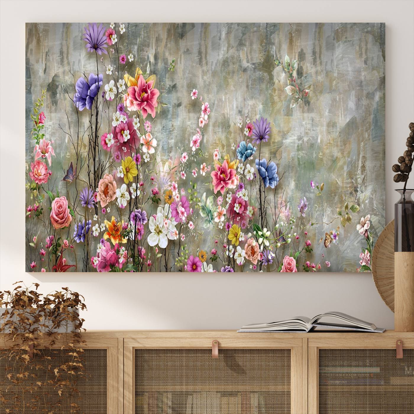 96650-MGV-CV-36X24-Cozy Flowers Painting on Canvas Wall Art Floral Canvas Print