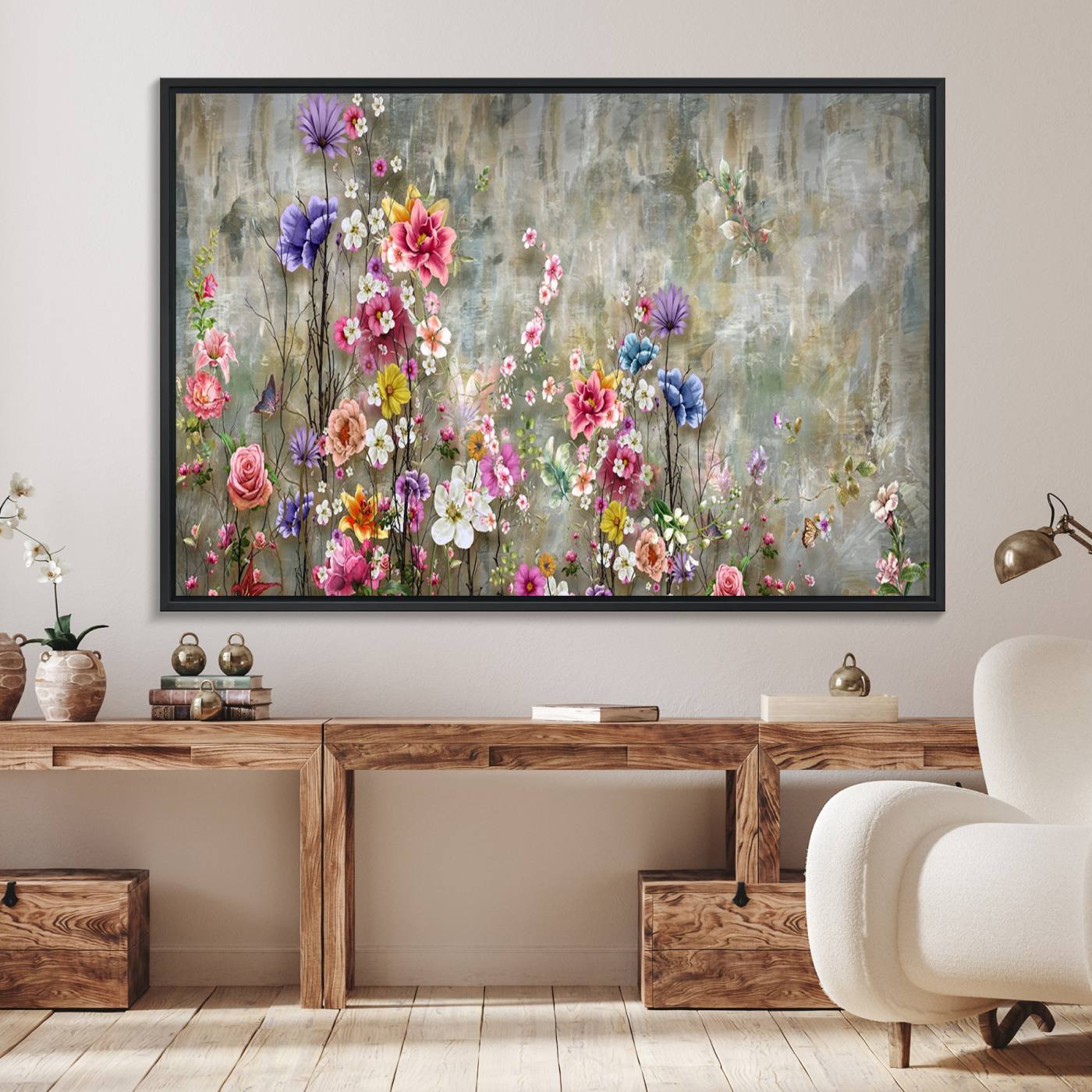 96650-MGV-FC-36X24_Black-Cozy Flowers Painting on Canvas Wall Art Floral Canvas Print