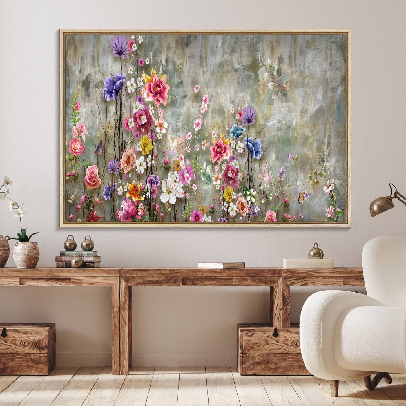 96650-MGV-FC-36X24_Natural-Cozy Flowers Painting on Canvas Wall Art Floral Canvas Print