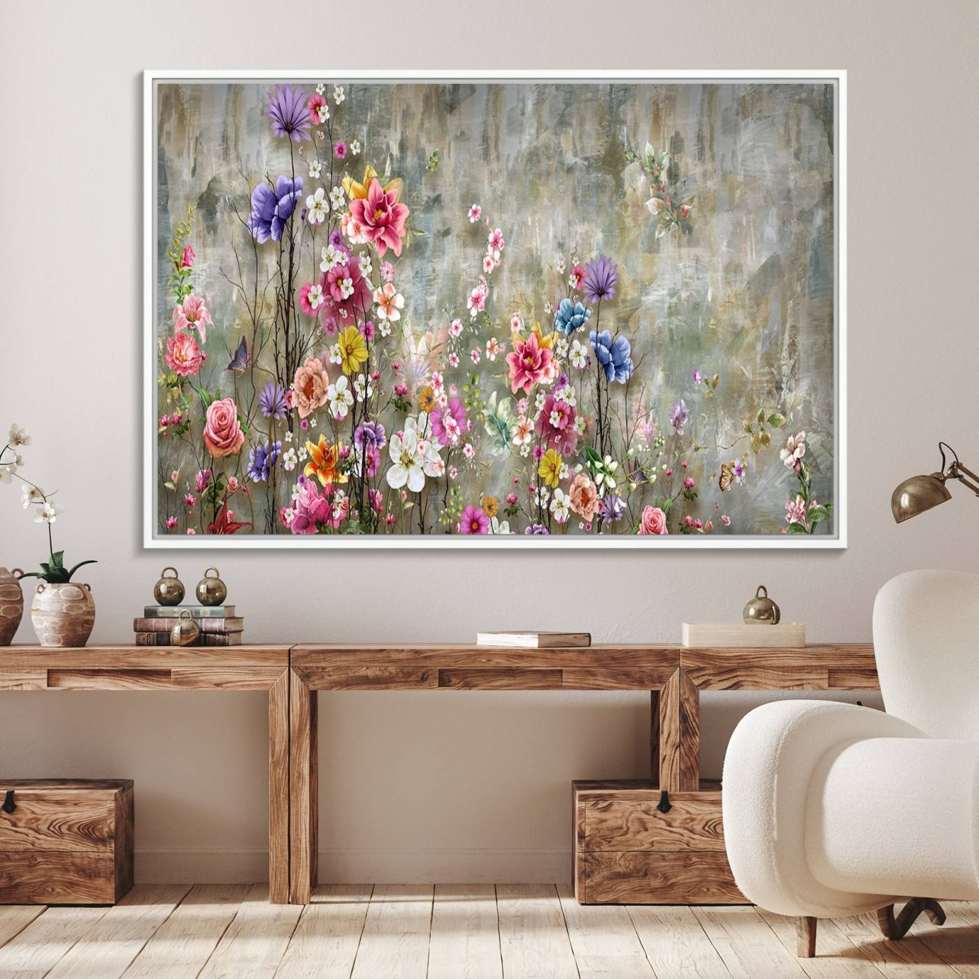 96650-MGV-FC-36X24_White-Cozy Flowers Painting on Canvas Wall Art Floral Canvas Print
