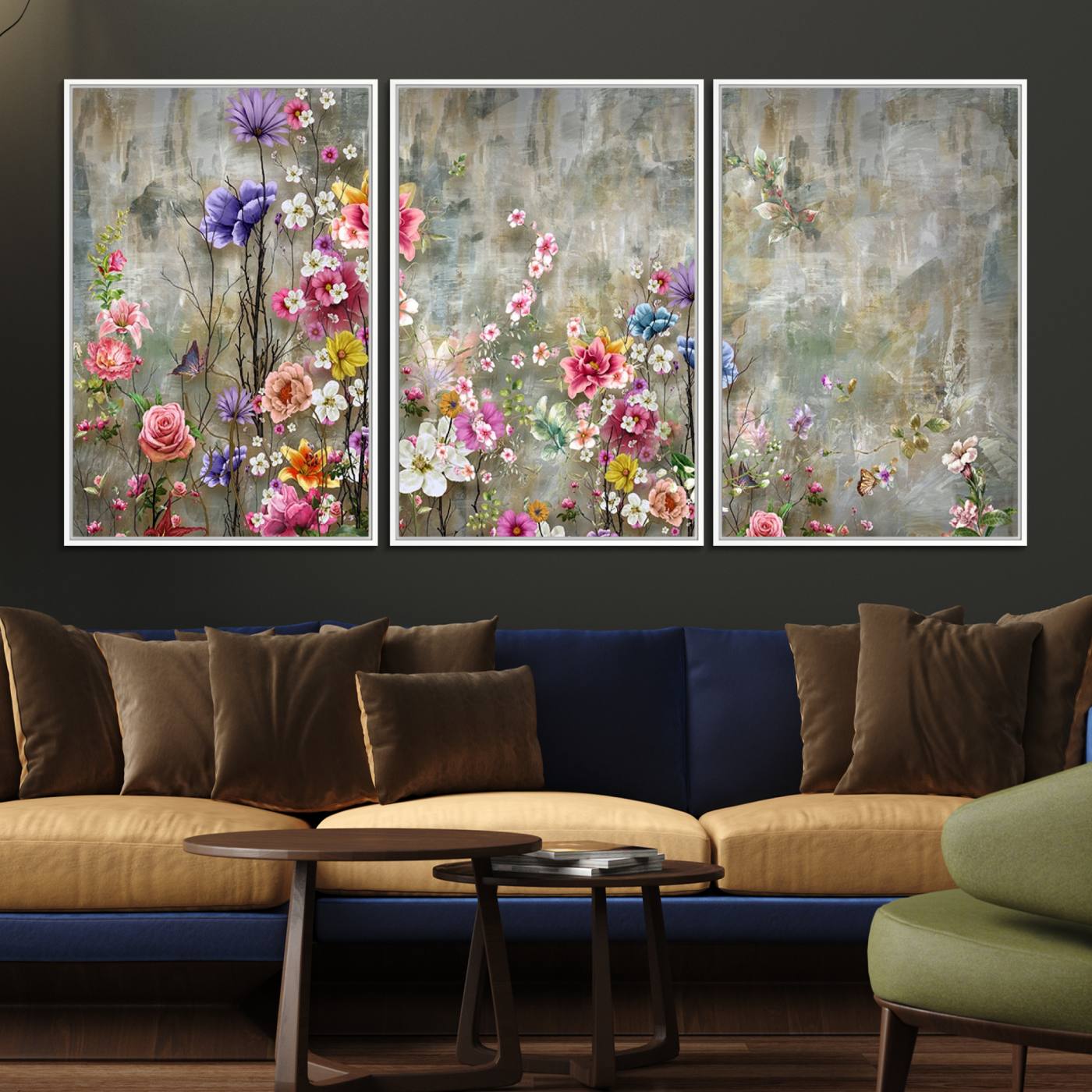 96650-MGV-FC-60X30-3P_White-Cozy Flowers Painting on Canvas Wall Art Floral Canvas Print