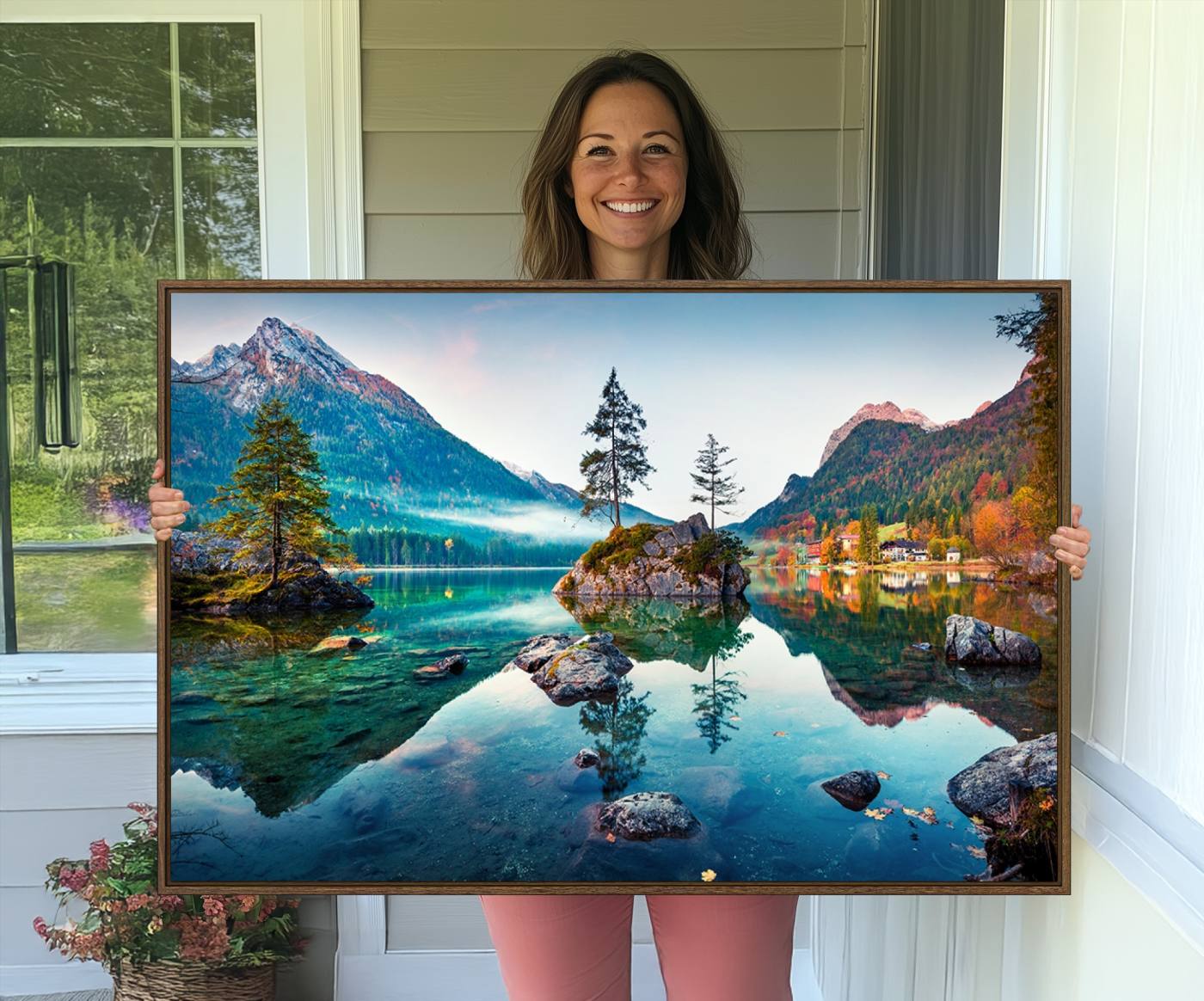 55009-MGV-CV-36X24-Crystal Clear Lake Wall Art | Mountains Wall Art Canvas | 3 Panel Large Landscape Print for Dining Room or Office | Ready to Hang Scenic