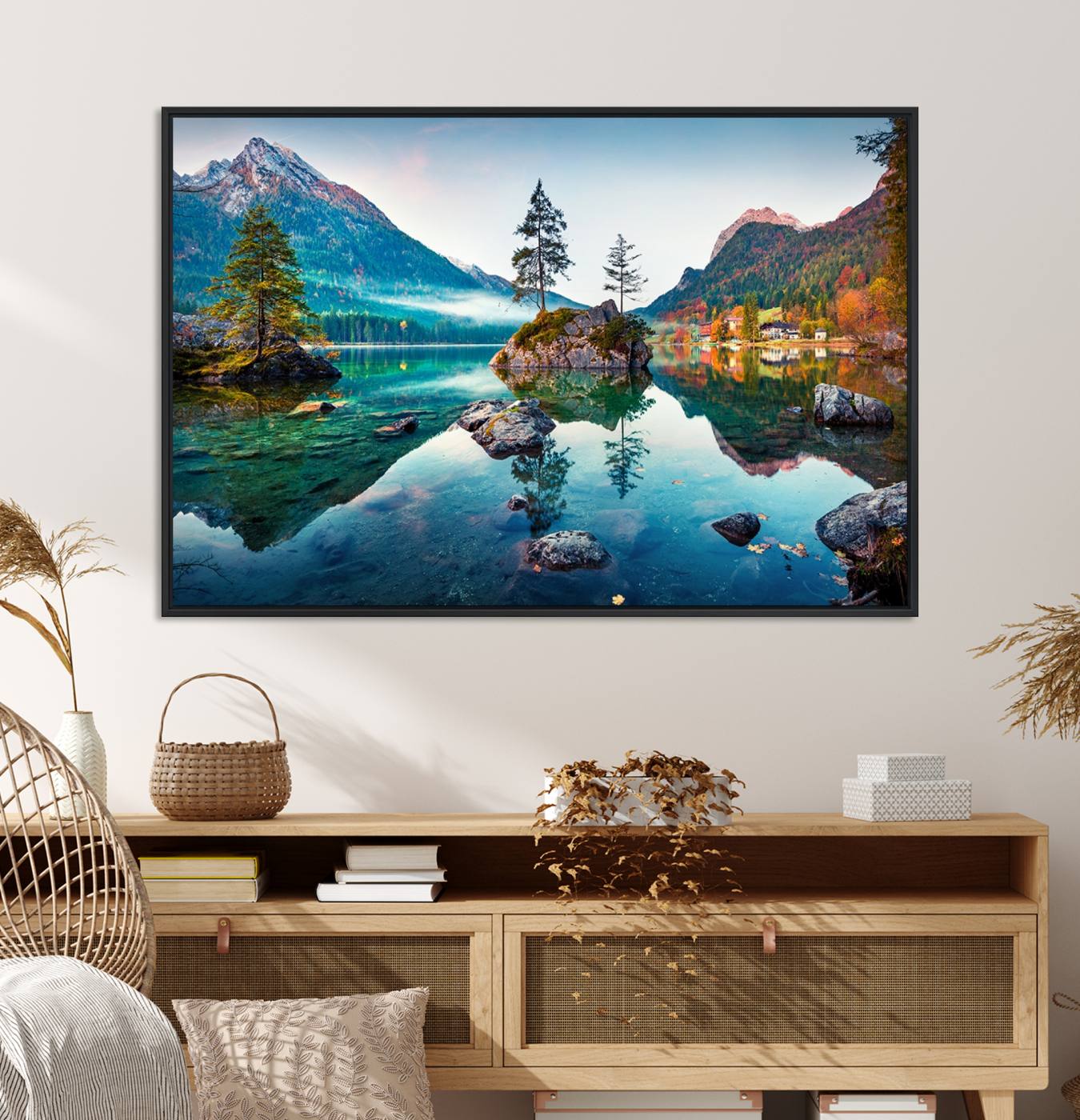 55009-MGV-CV-36X24-Crystal Clear Lake Wall Art | Mountains Wall Art Canvas | 3 Panel Large Landscape Print for Dining Room or Office | Ready to Hang Scenic