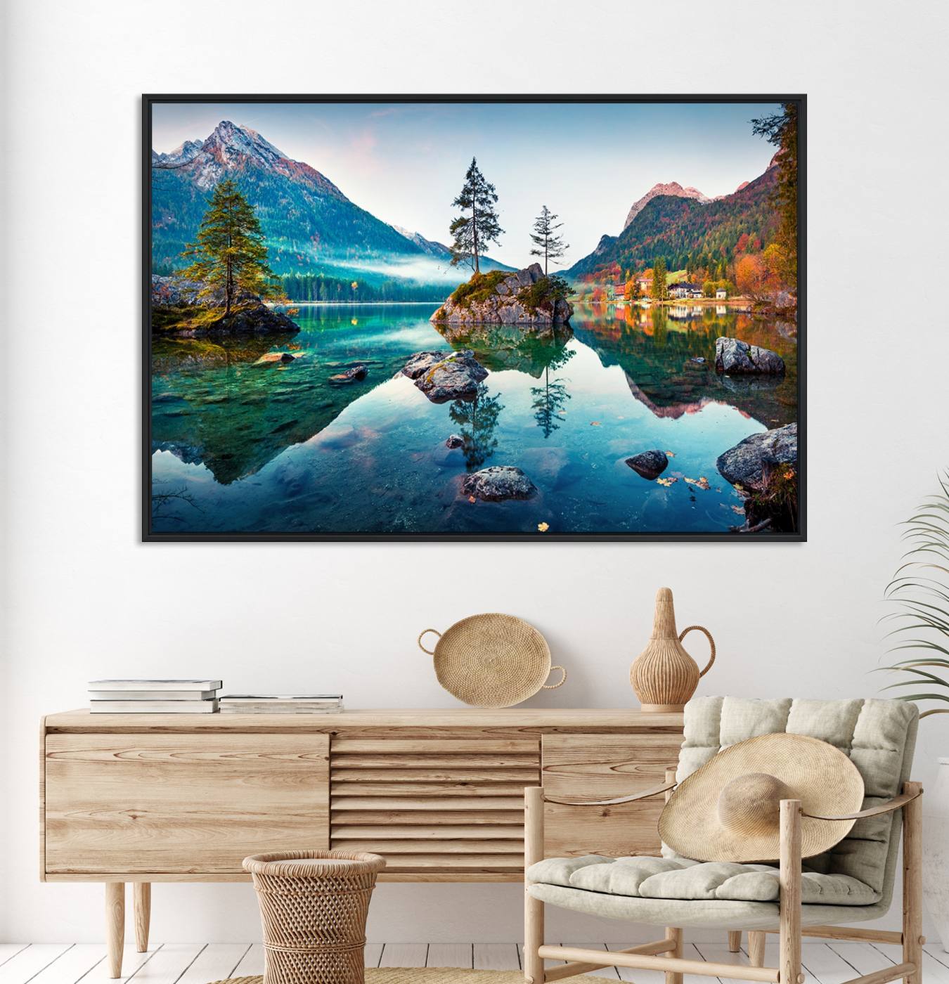 55009-MGV-CV-36X24-Crystal Clear Lake Wall Art | Mountains Wall Art Canvas | 3 Panel Large Landscape Print for Dining Room or Office | Ready to Hang Scenic
