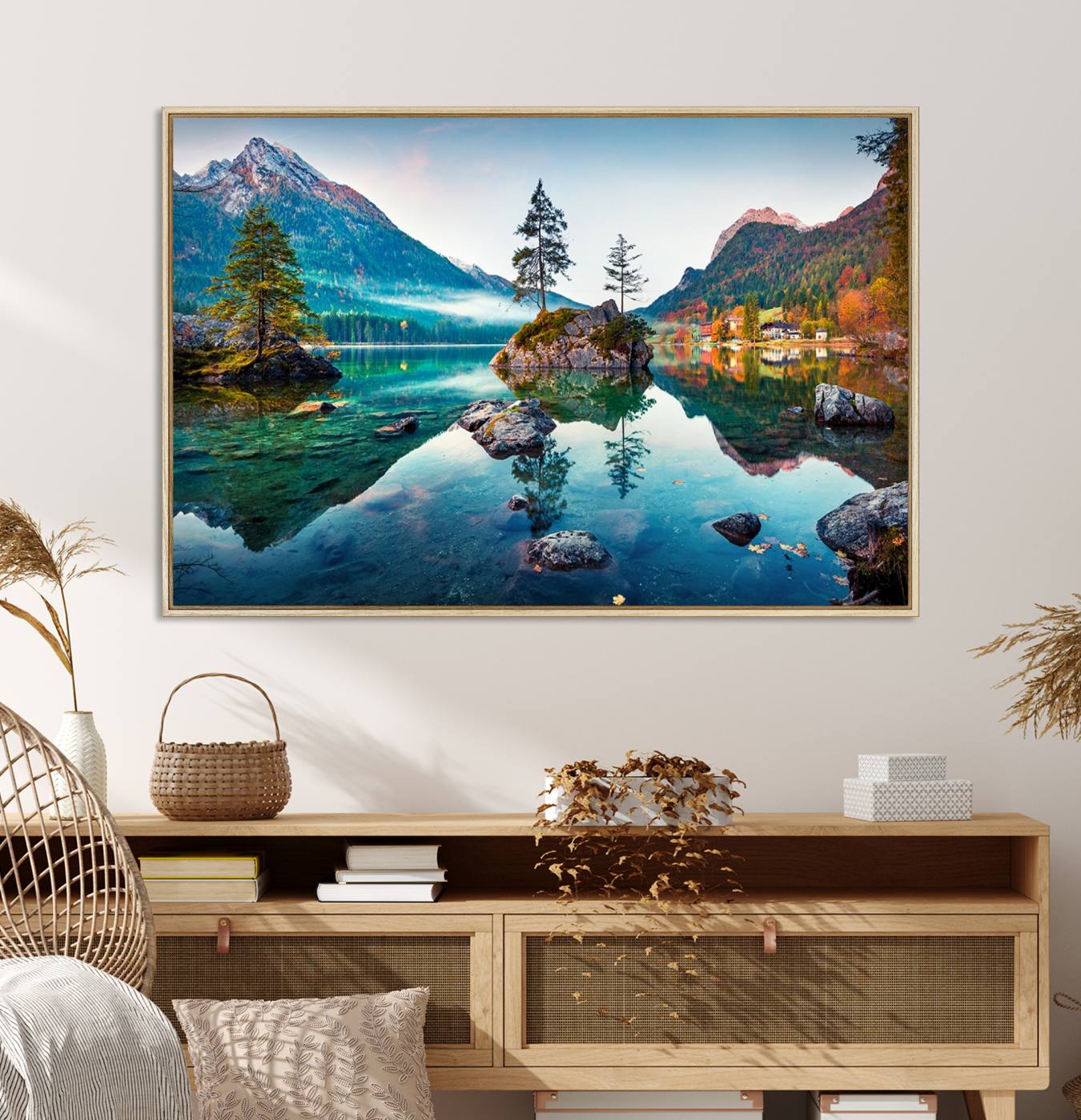 55009-MGV-CV-36X24-Crystal Clear Lake Wall Art | Mountains Wall Art Canvas | 3 Panel Large Landscape Print for Dining Room or Office | Ready to Hang Scenic