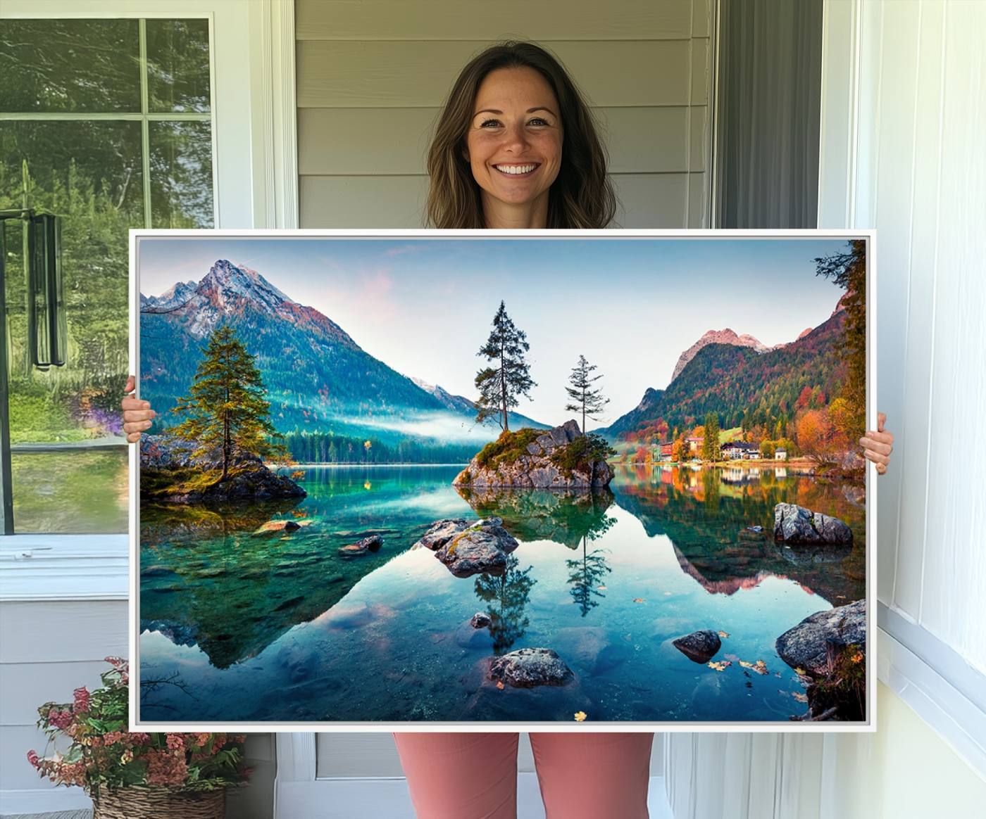 55009-MGV-CV-36X24-Crystal Clear Lake Wall Art | Mountains Wall Art Canvas | 3 Panel Large Landscape Print for Dining Room or Office | Ready to Hang Scenic