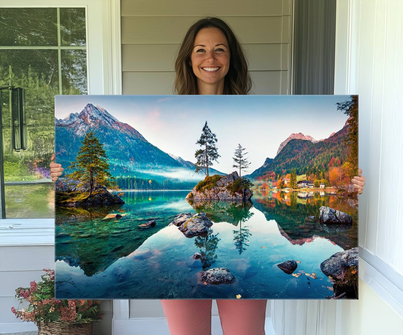 55009-MGV-CV-36X24-Crystal Clear Lake Wall Art | Mountains Wall Art Canvas | 3 Panel Large Landscape Print for Dining Room or Office | Ready to Hang Scenic
