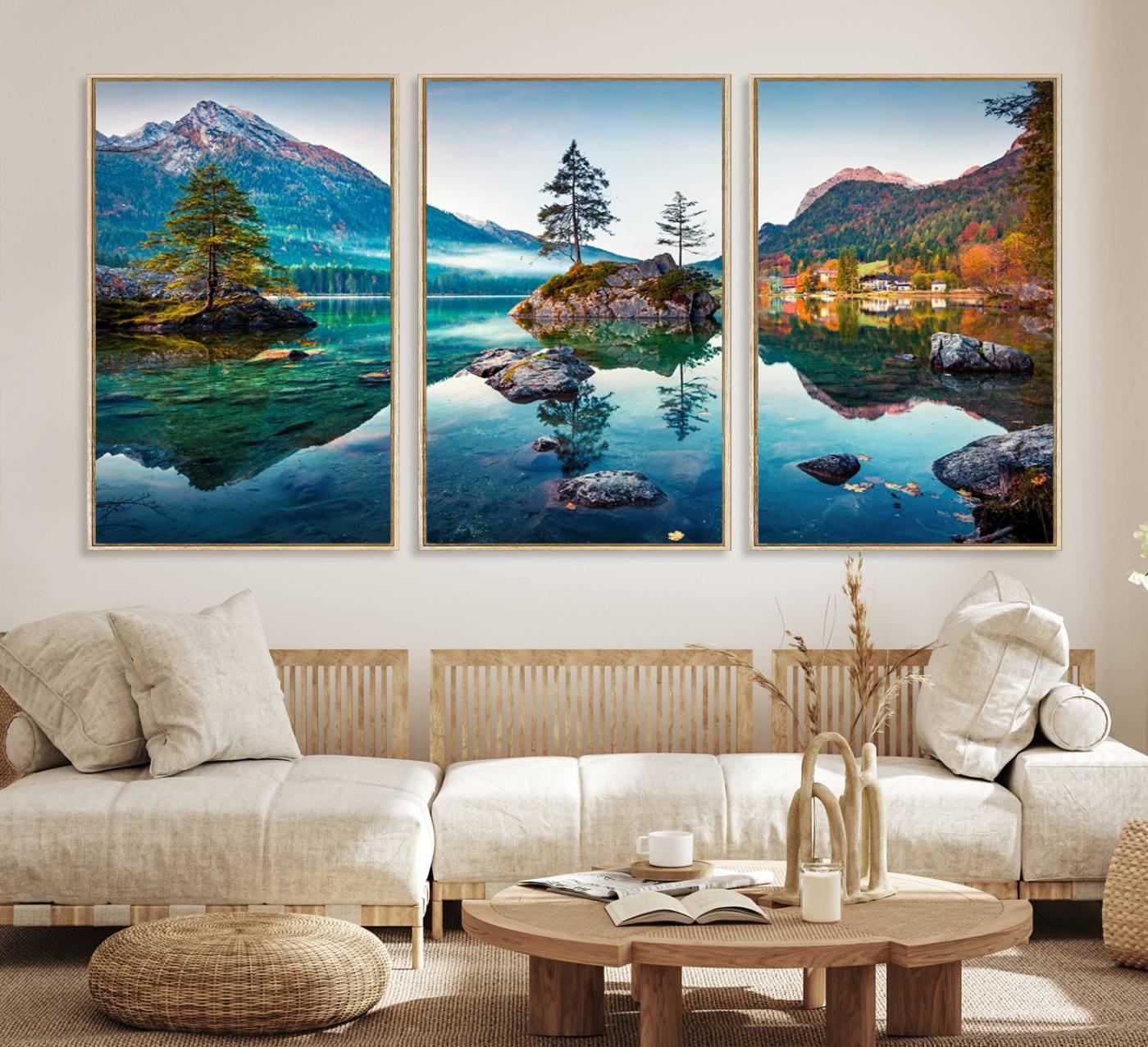 55009-MGV-CV-36X24-Crystal Clear Lake Wall Art | Mountains Wall Art Canvas | 3 Panel Large Landscape Print for Dining Room or Office | Ready to Hang Scenic