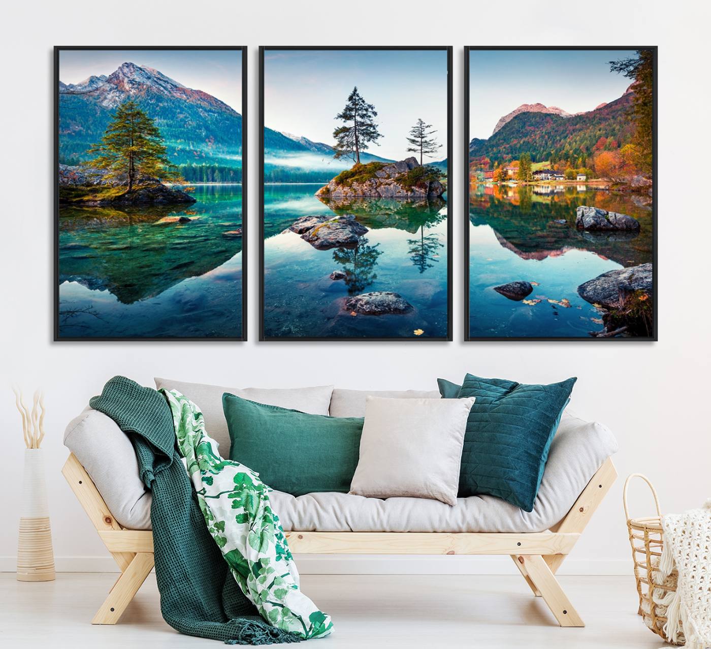 55009-MGV-CV-36X24-Crystal Clear Lake Wall Art | Mountains Wall Art Canvas | 3 Panel Large Landscape Print for Dining Room or Office | Ready to Hang Scenic