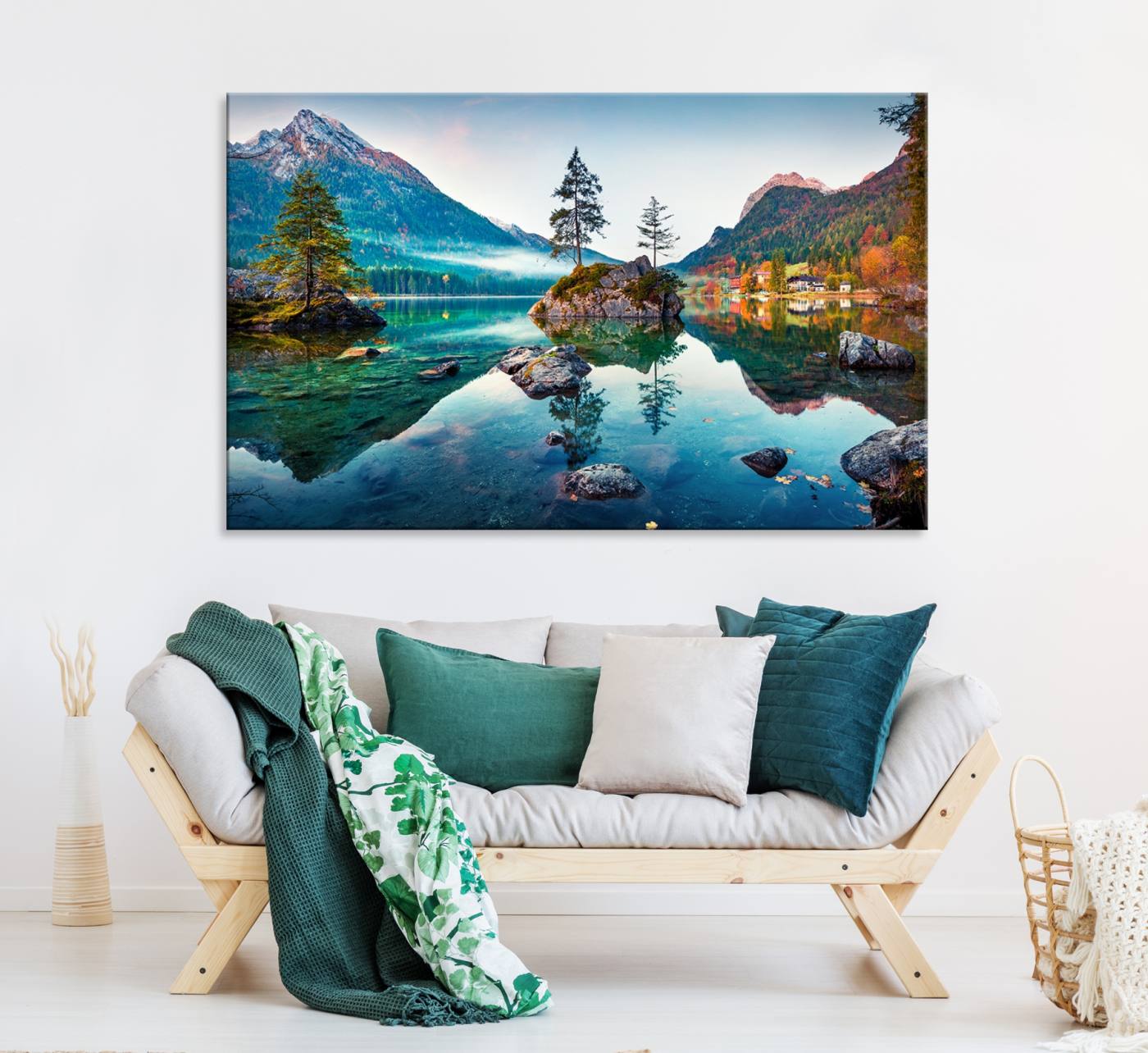 55009-MGV-CV-36X24-Crystal Clear Lake Wall Art | Mountains Wall Art Canvas | 3 Panel Large Landscape Print for Dining Room or Office | Ready to Hang Scenic