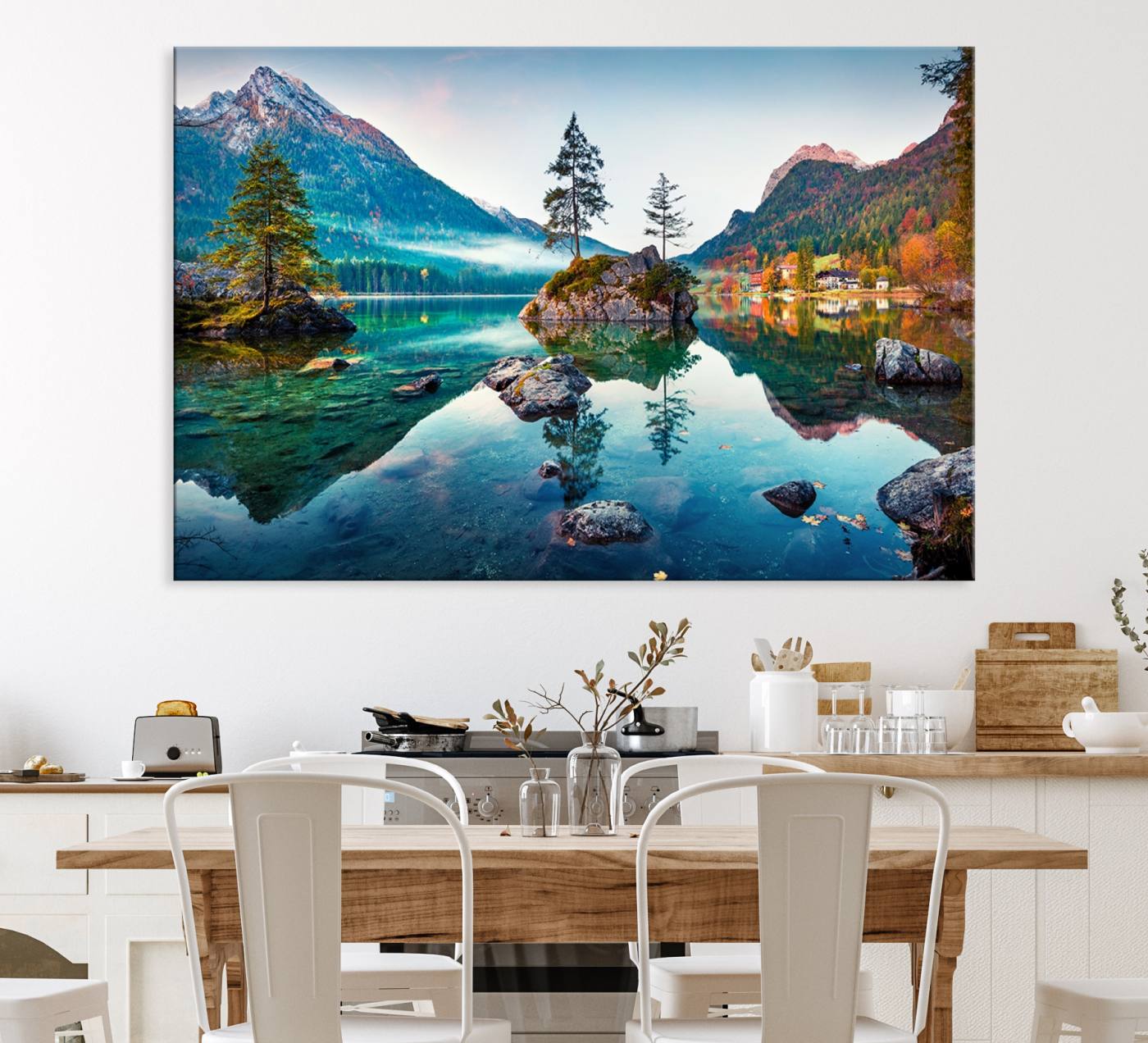 55009-MGV-CV-36X24-Crystal Clear Lake Wall Art | Mountains Wall Art Canvas | 3 Panel Large Landscape Print for Dining Room or Office | Ready to Hang Scenic