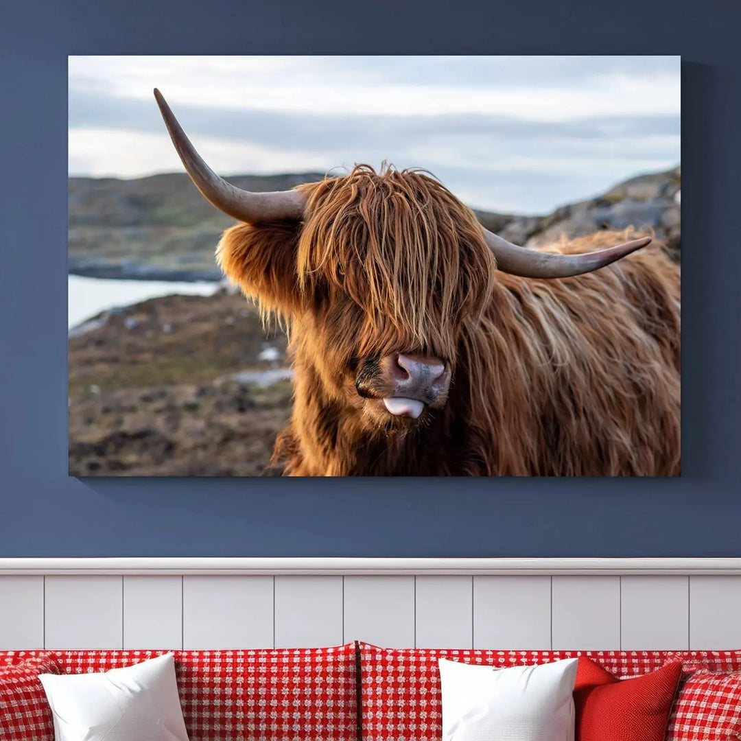 The Cuddly Highland Cow Canvas Photo Wall Art Print, featuring Highlands art and a cute animal theme, is gallery wrapped on museum-quality canvas with a UV-protective coating.