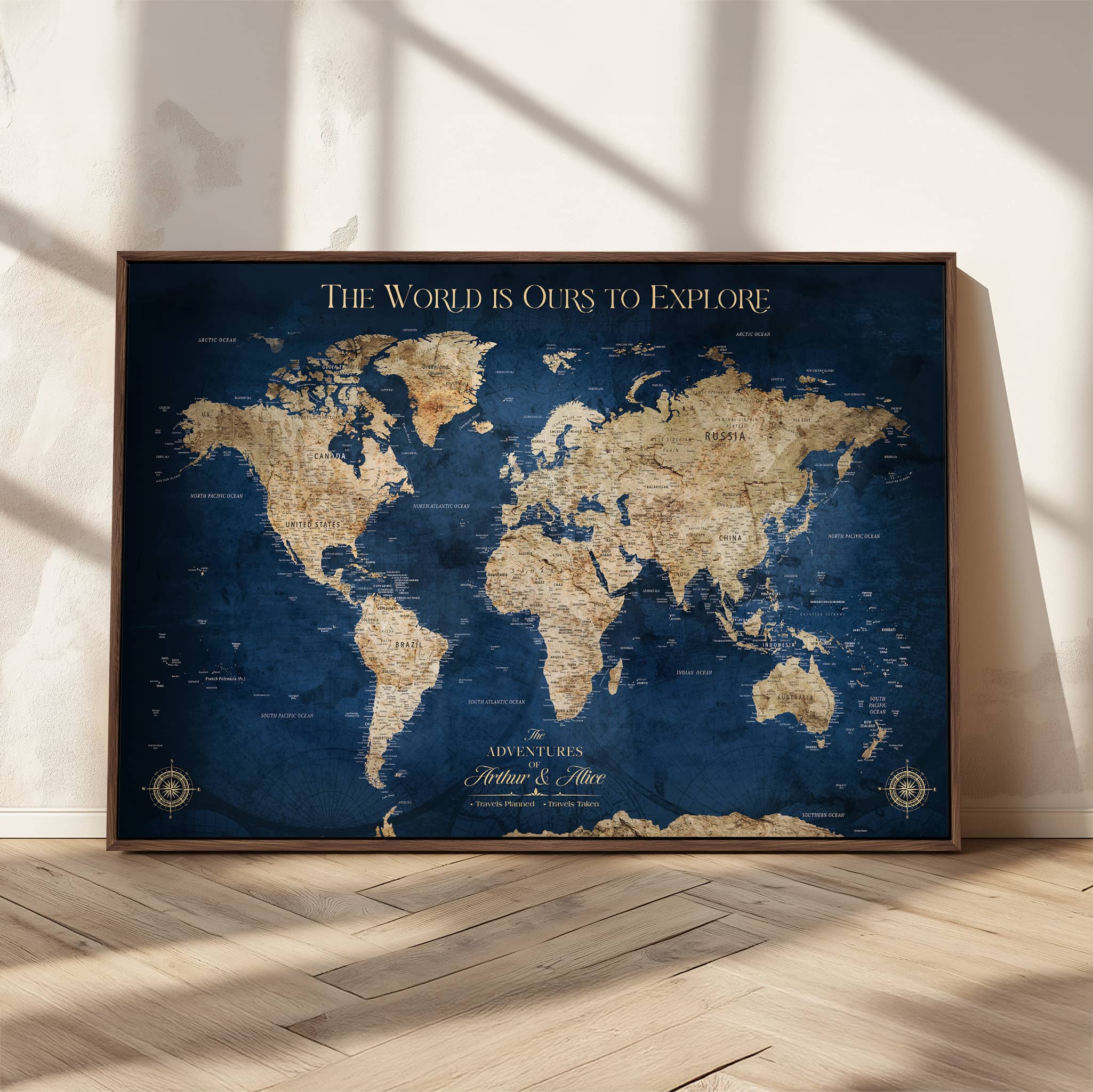 56122A-MGV-CV-36X24-Push Pin World Map Canvas Print – Framed Wall Art for Couples to Track Their Travels – Anniversary Gift or Home Adventure Decor - H2-Orj