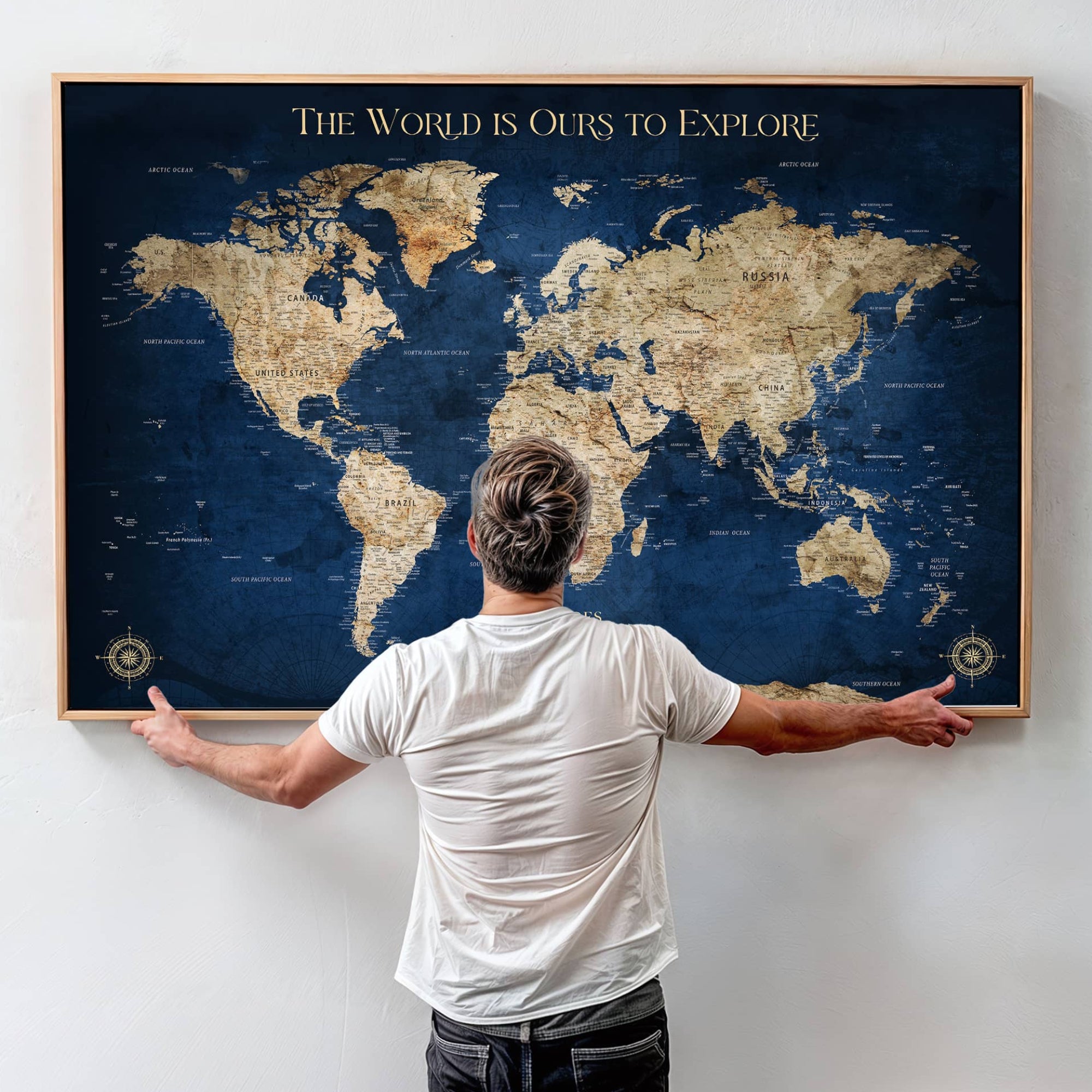 10181149-MGV-CV-36X24-Personalized Push Pin World Map Canvas Print – Custom Travel Tracker Wall Art, Framed Adventure Map Gift for Couples