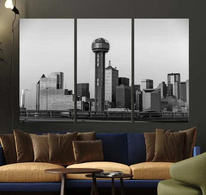 Dallas City Canvas Print featuring the Dallas skyline, presented on gallery-wrapped images crafted from museum-quality canvas with a UV-protective coating for enduring vibrancy.