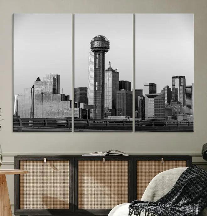 Dallas City Canvas Print featuring the Dallas skyline, presented on gallery-wrapped images crafted from museum-quality canvas with a UV-protective coating for enduring vibrancy.