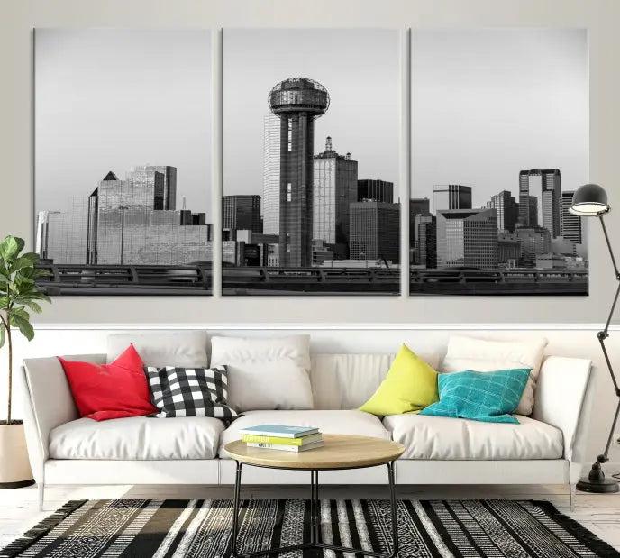 Dallas City Canvas Print featuring the Dallas skyline, presented on gallery-wrapped images crafted from museum-quality canvas with a UV-protective coating for enduring vibrancy.