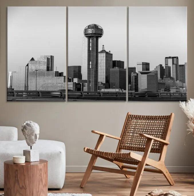 Dallas City Canvas Print featuring the Dallas skyline, presented on gallery-wrapped images crafted from museum-quality canvas with a UV-protective coating for enduring vibrancy.