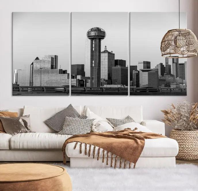 Dallas City Canvas Print featuring the Dallas skyline, presented on gallery-wrapped images crafted from museum-quality canvas with a UV-protective coating for enduring vibrancy.