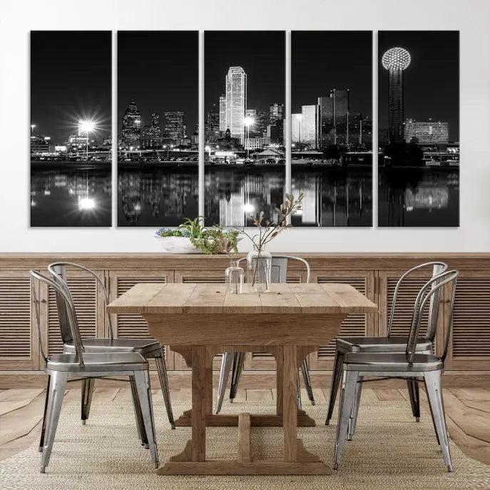 Dallas City Lights Skyline Black and White Wall Art Cityscape Canvas Print 