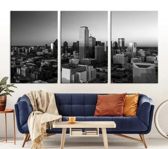 Dallas City Skyline Black and White Wall Art Cityscape Canvas Print.