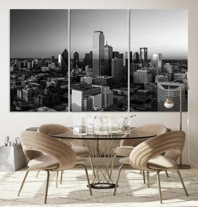 Dallas City Skyline Black and White Wall Art Cityscape Canvas Print.