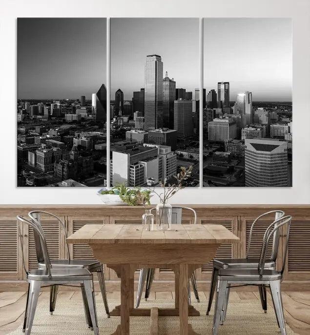 Dallas City Skyline Black and White Wall Art Cityscape Canvas Print.