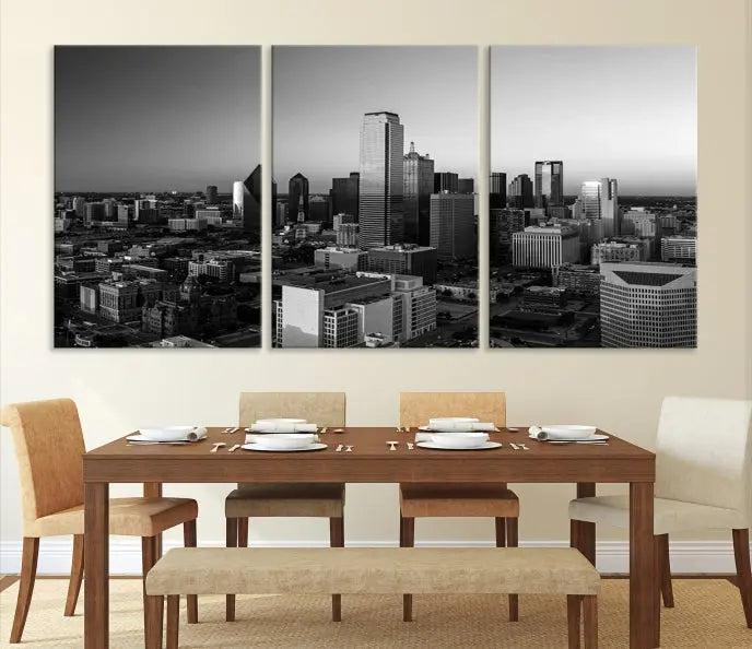 Dallas City Skyline Black and White Wall Art Cityscape Canvas Print.