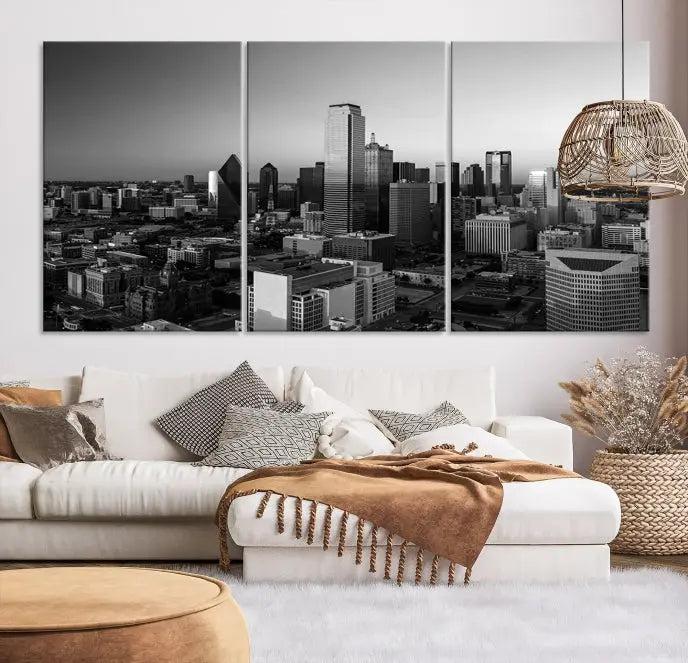 Dallas City Skyline Black and White Wall Art Cityscape Canvas Print.