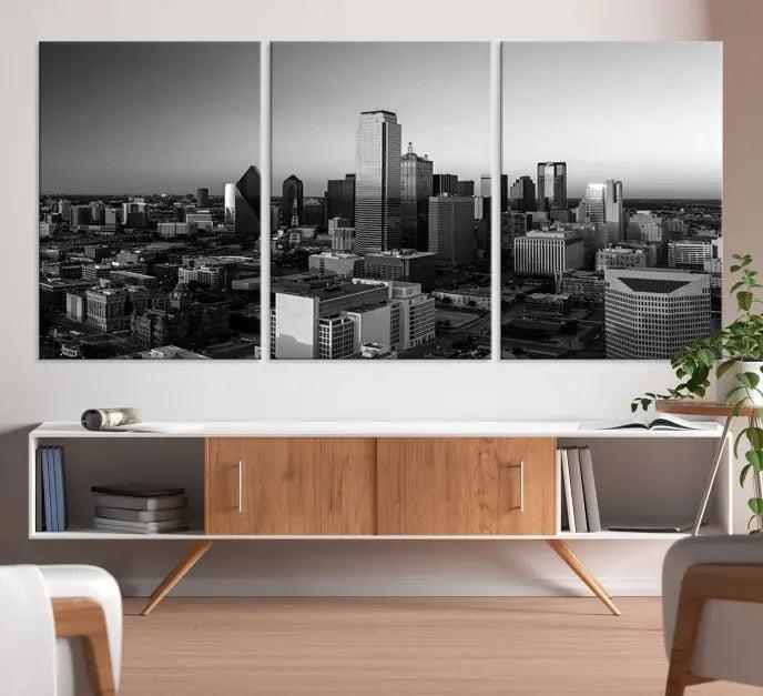 Dallas City Skyline Black and White Wall Art Cityscape Canvas Print.