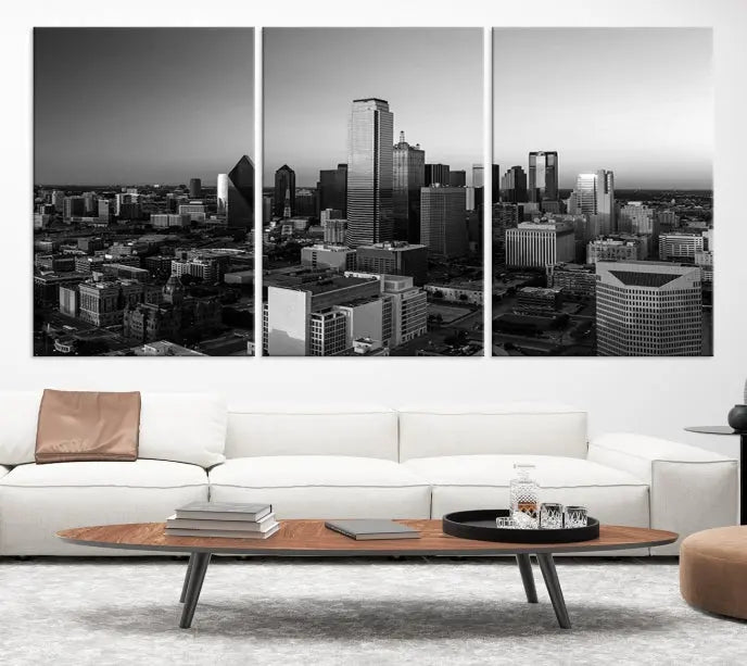 Dallas City Skyline Black and White Wall Art Cityscape Canvas Print.