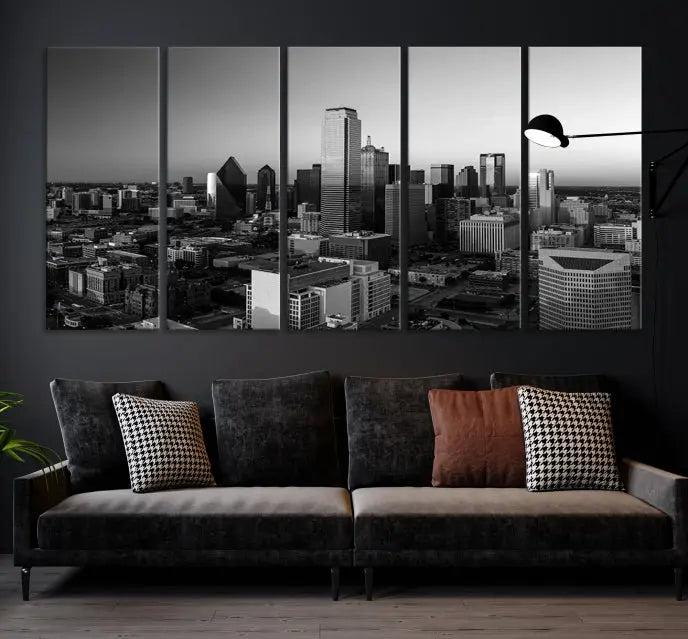 Dallas City Skyline Black and White Wall Art Cityscape Canvas Print.