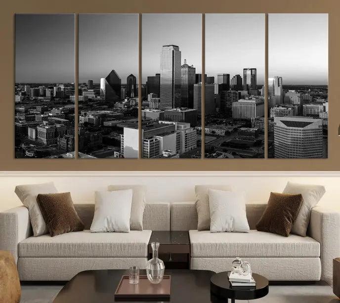 Dallas City Skyline Black and White Wall Art Cityscape Canvas Print.