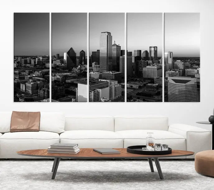 Dallas City Skyline Black and White Wall Art Cityscape Canvas Print.