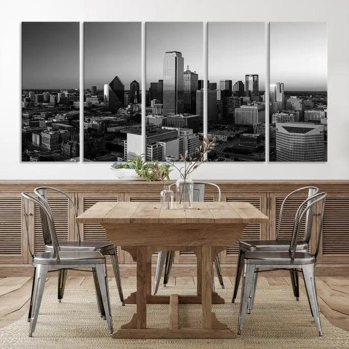 Dallas City Skyline Black and White Wall Art Cityscape Canvas Print.