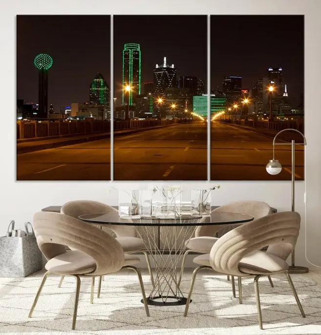 Dallas City Street Lights Night Skyline Cityscape View Wall Art Canvas Print 