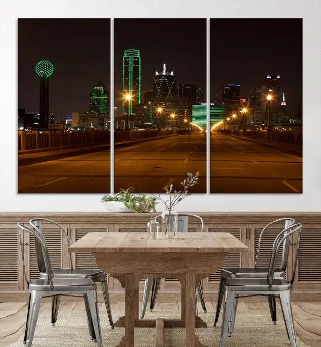 Dallas City Street Lights Night Skyline Cityscape View Wall Art Canvas Print 