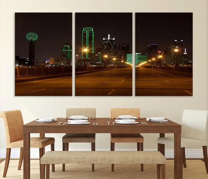 Dallas City Street Lights Night Skyline Cityscape View Wall Art Canvas Print 