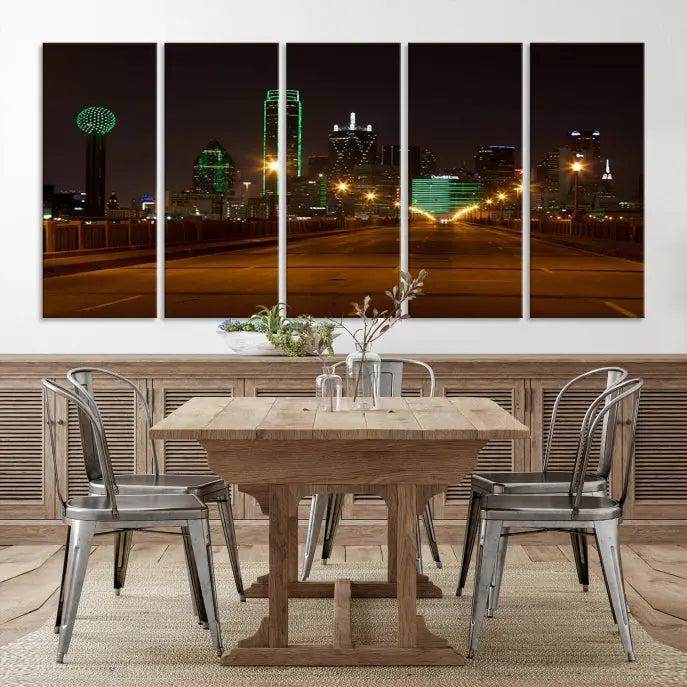 Dallas City Street Lights Night Skyline Cityscape View Wall Art Canvas Print 