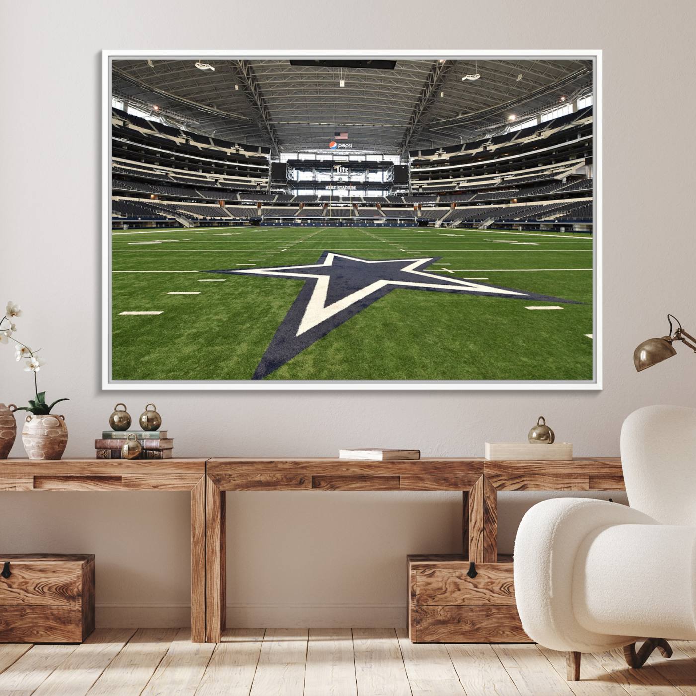 14834-MGV-FC-36X24_White-Dallas Cowboys Football Team Print - Arlington AT&T Stadium Wall Art Canvas Print
