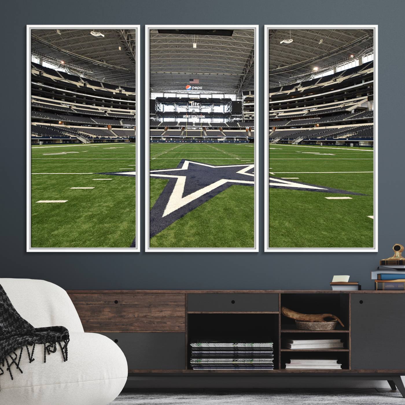 14834-MGV-FC-48X32-3P_White-Dallas Cowboys Football Team Print - Arlington AT&T Stadium Wall Art Canvas Print