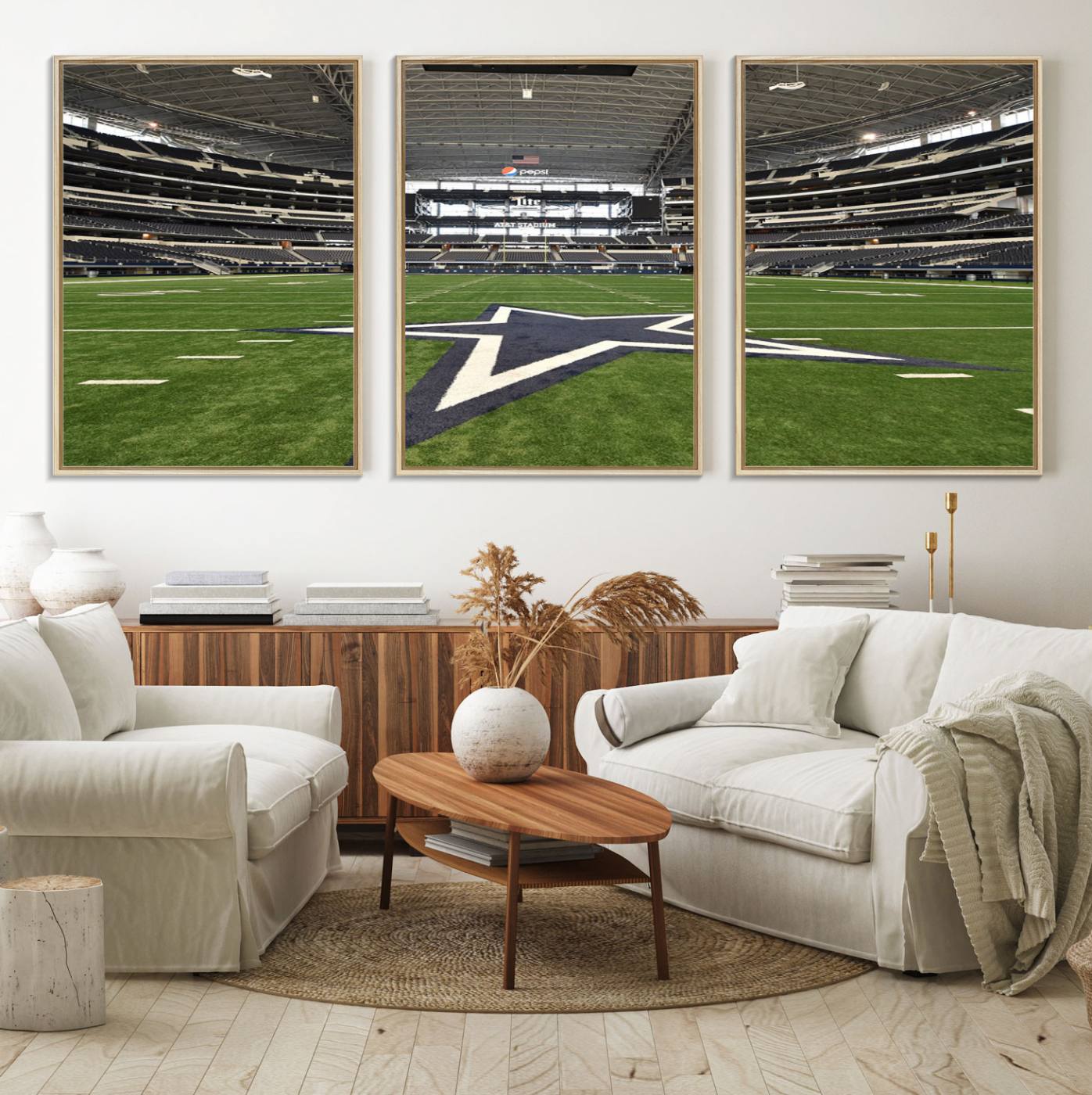 14834-MGV-FC-60X30-3P_Natural-Dallas Cowboys Football Team Print - Arlington AT&T Stadium Wall Art Canvas Print