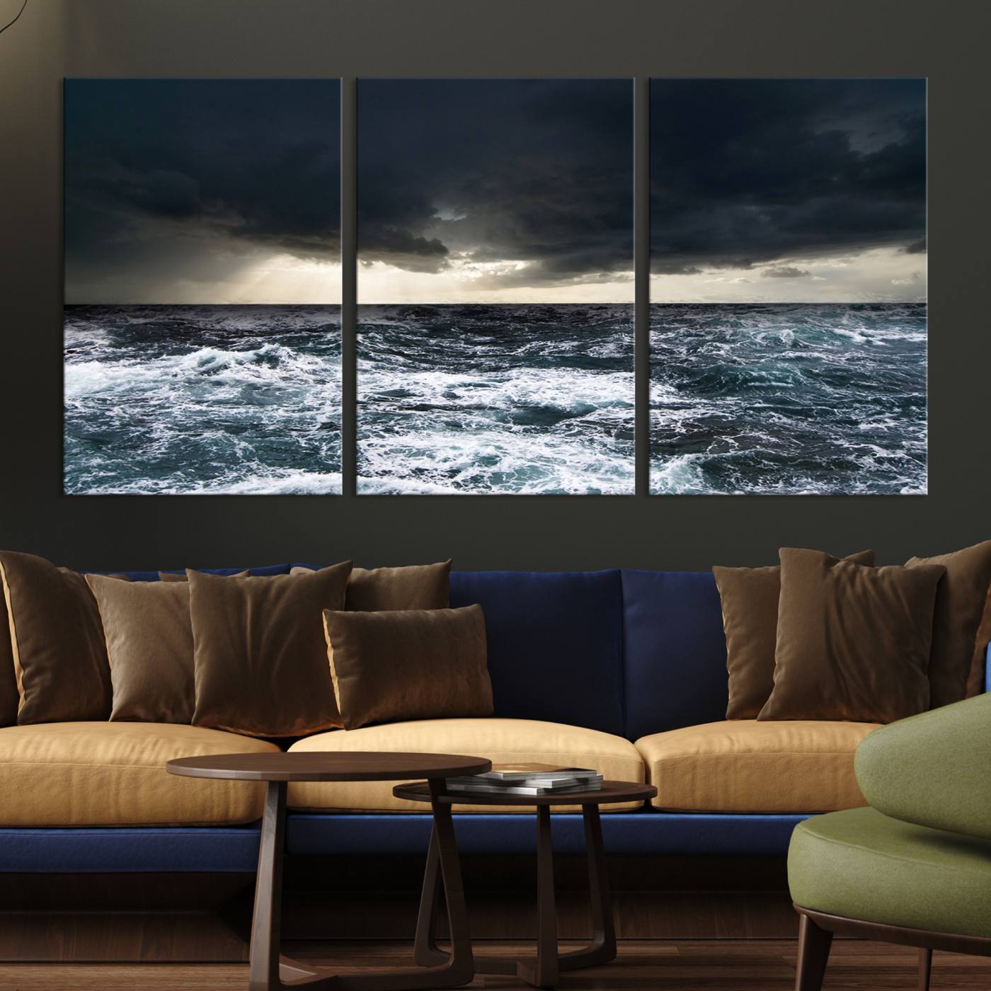 42607-MGV-CV-36X24-Dark Clouds Stormy Sea Large Wall Art Canvas Print, Framed Stormy Sea Canvas