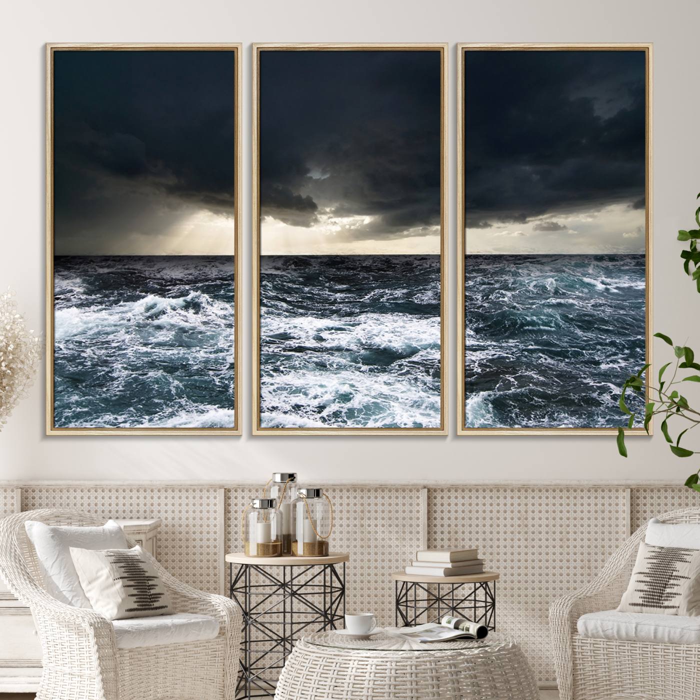 42607-MGV-CV-36X24-Dark Clouds Stormy Sea Large Wall Art Canvas Print, Framed Stormy Sea Canvas